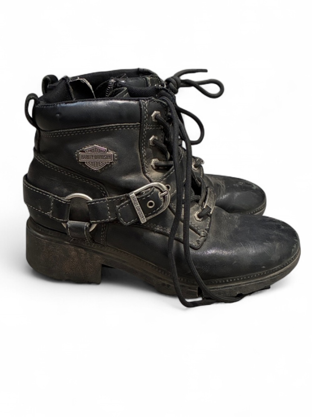 Harley-Davidson Black Faux Leather Lace-Up Harness Ankle Boots